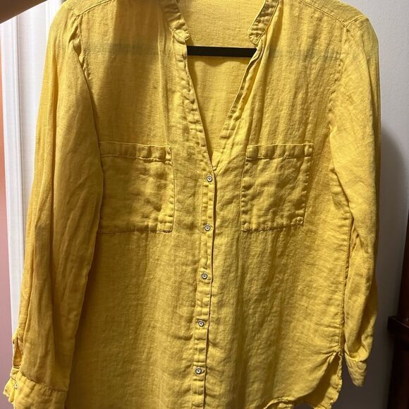 Zara Linen Yellow Button Up Blouse Top - Picture 2 of 6